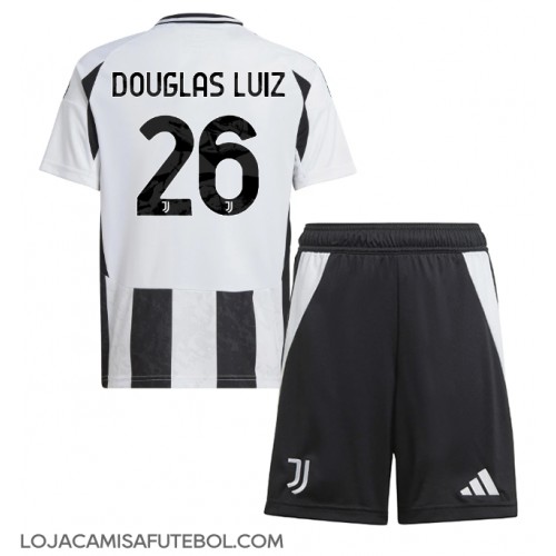 Camisa de Futebol Juventus Douglas Luiz #26 Equipamento Principal Infantil 2024-25 Manga Curta (+ Calças curtas)